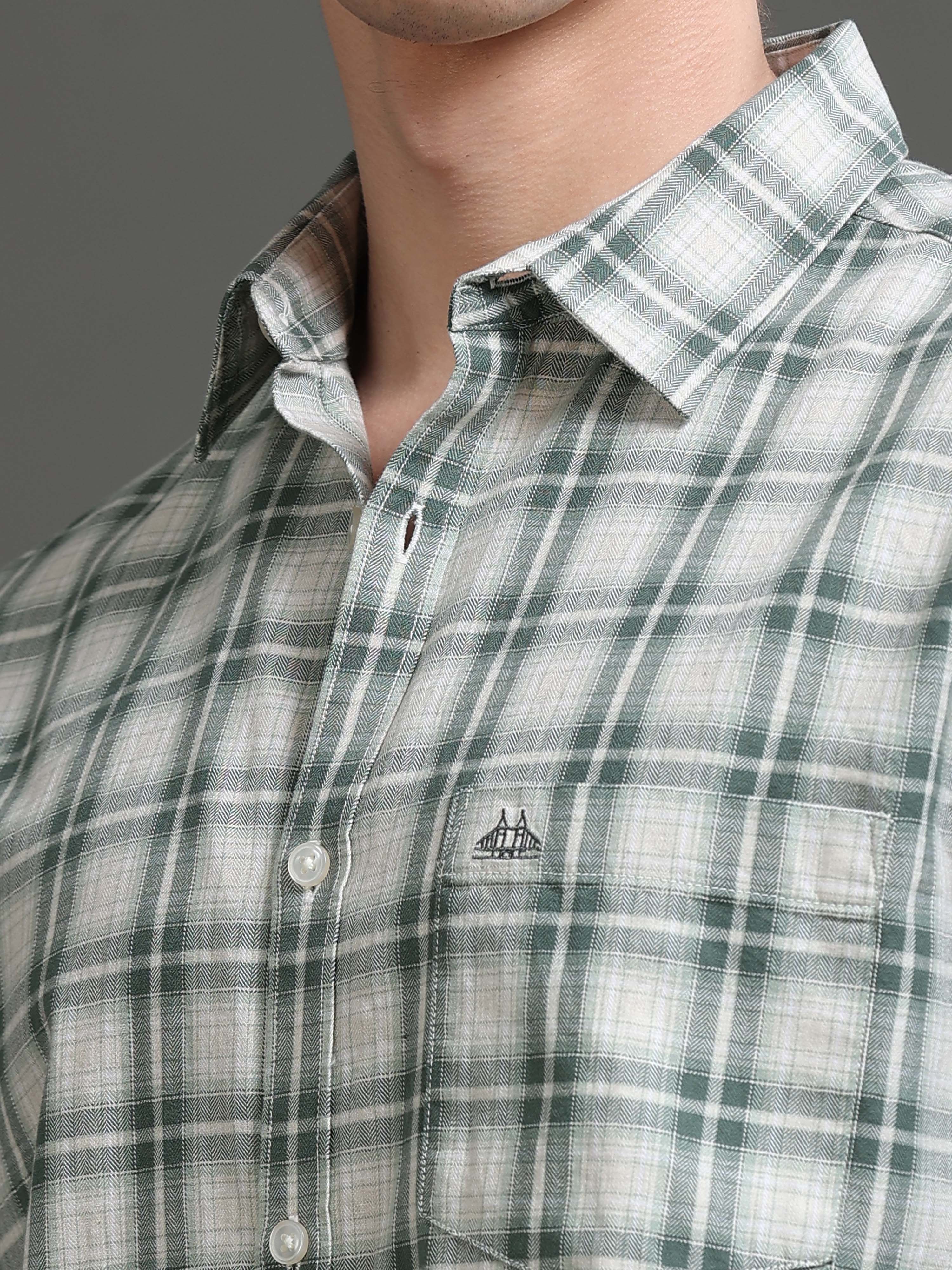 Men Green Checked Shirt