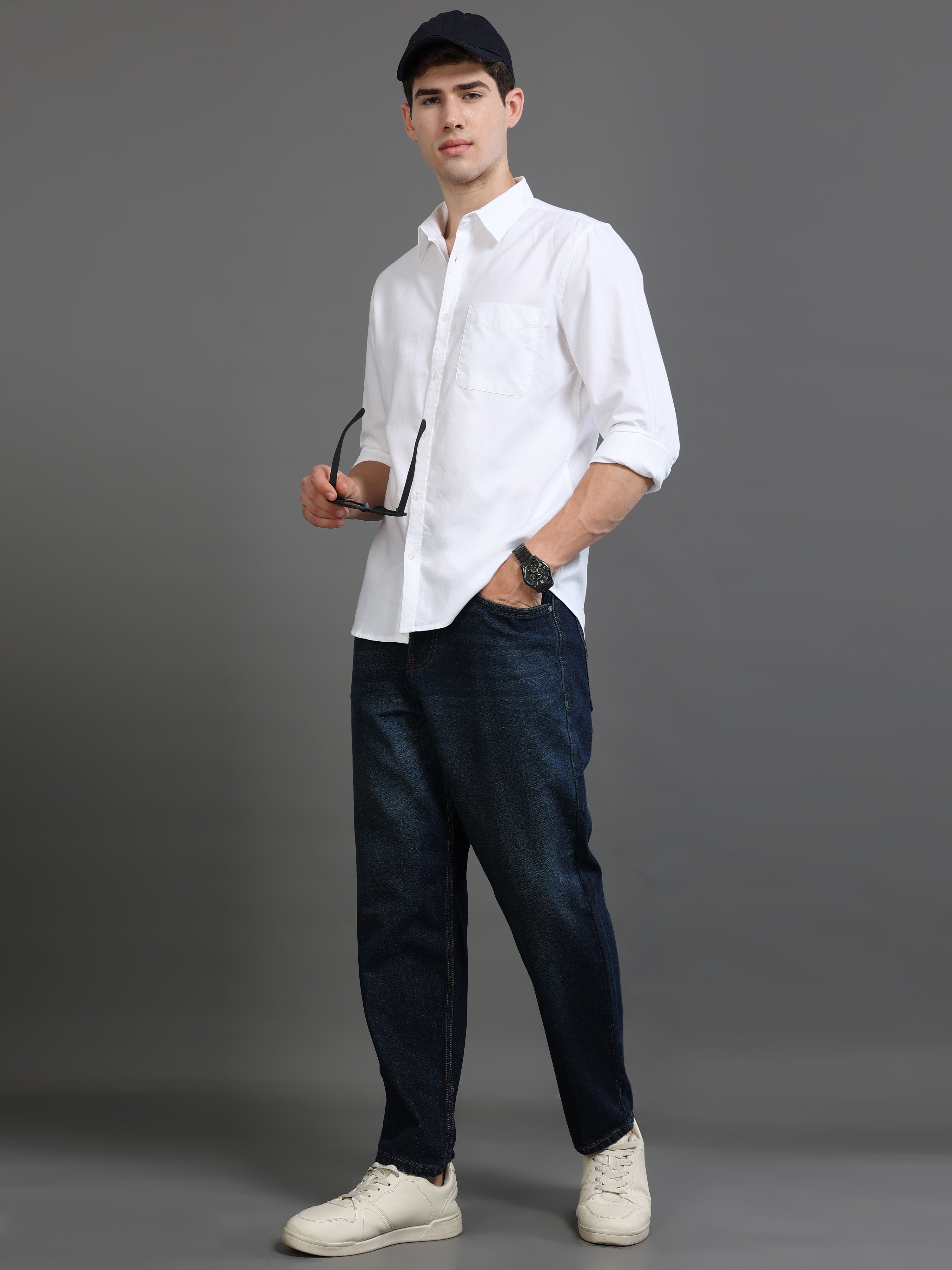 Men White Plain Shirt