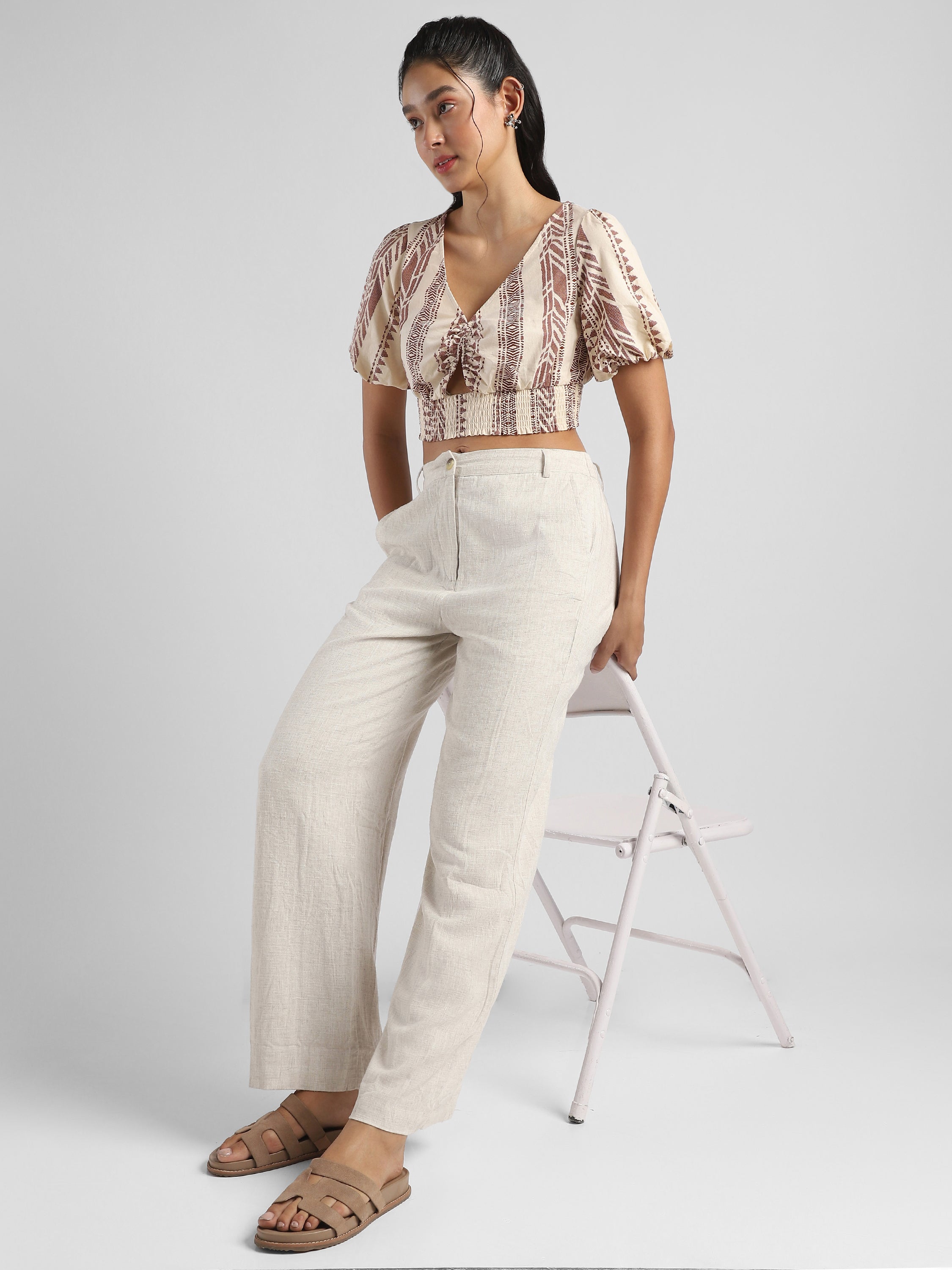 Women Beige Printed Crop Top