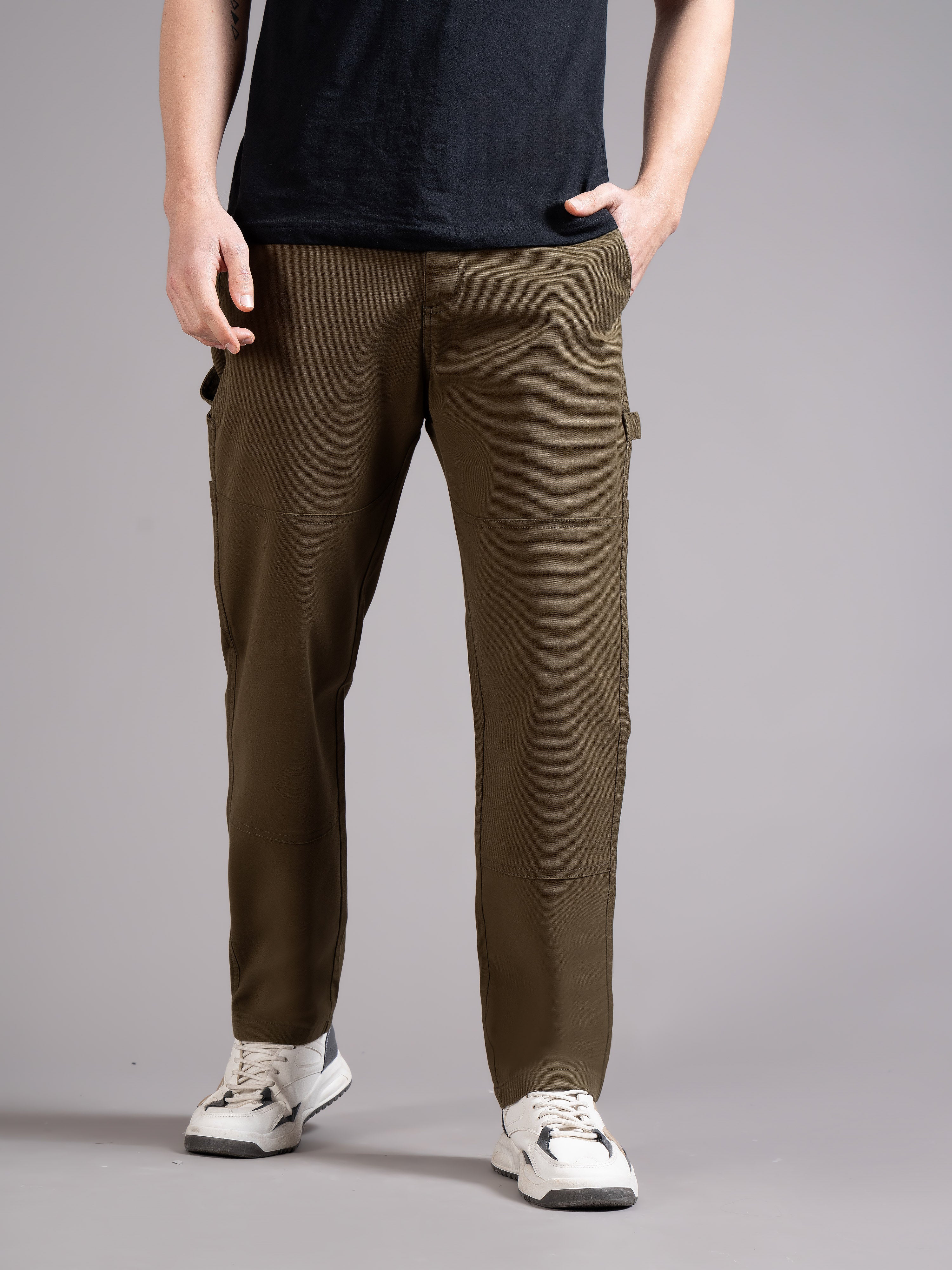 Men Olive Straight Fit Cargo Trouser