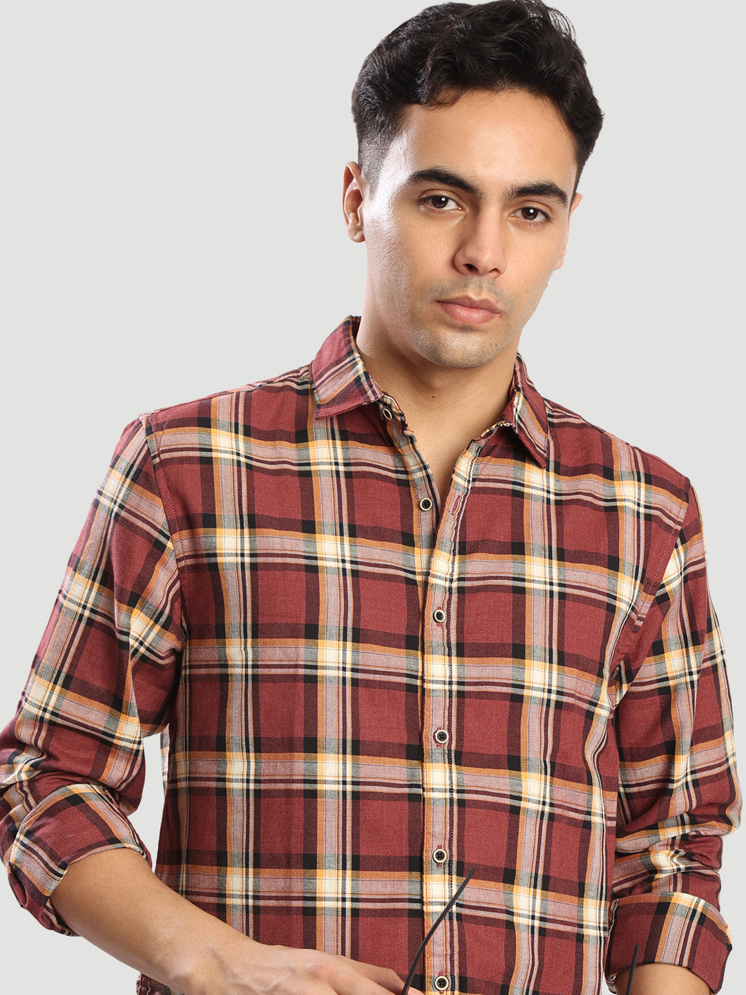 Men Marroon Checked Relax Fit Casual Shirt