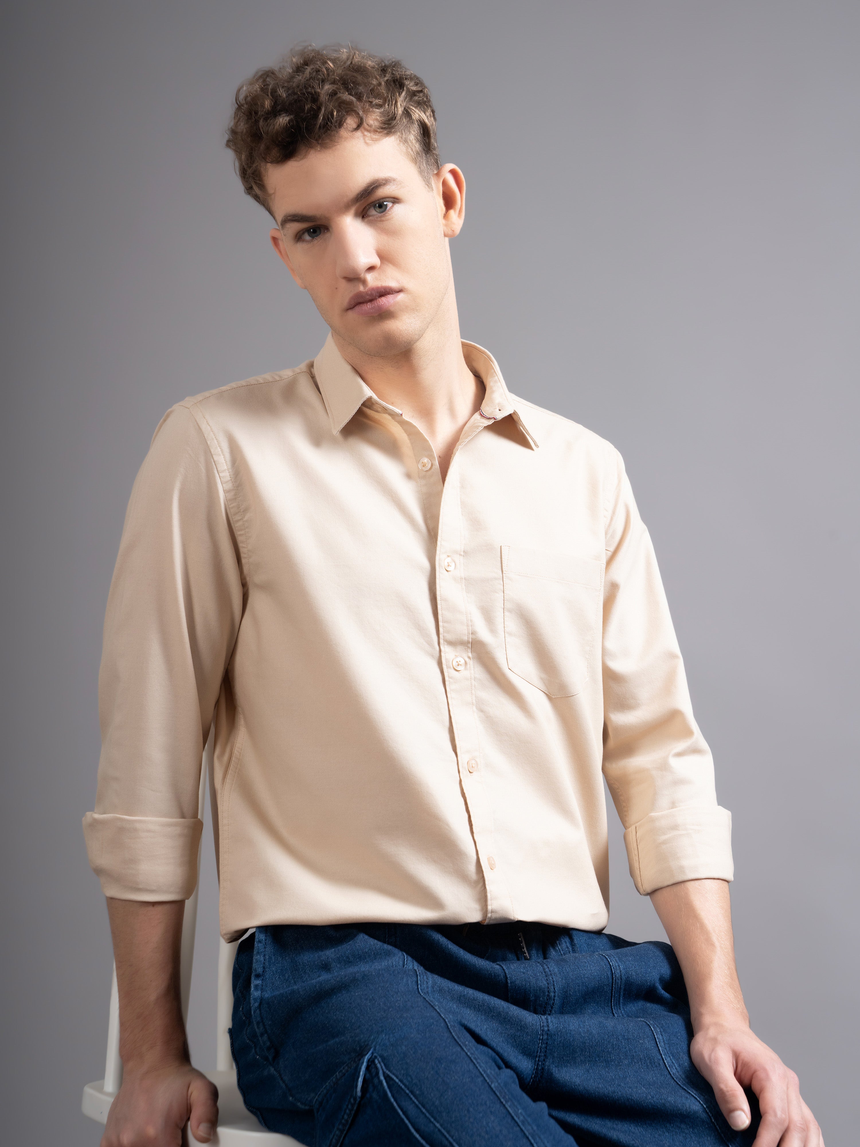 Men Beige Casual Shirt
