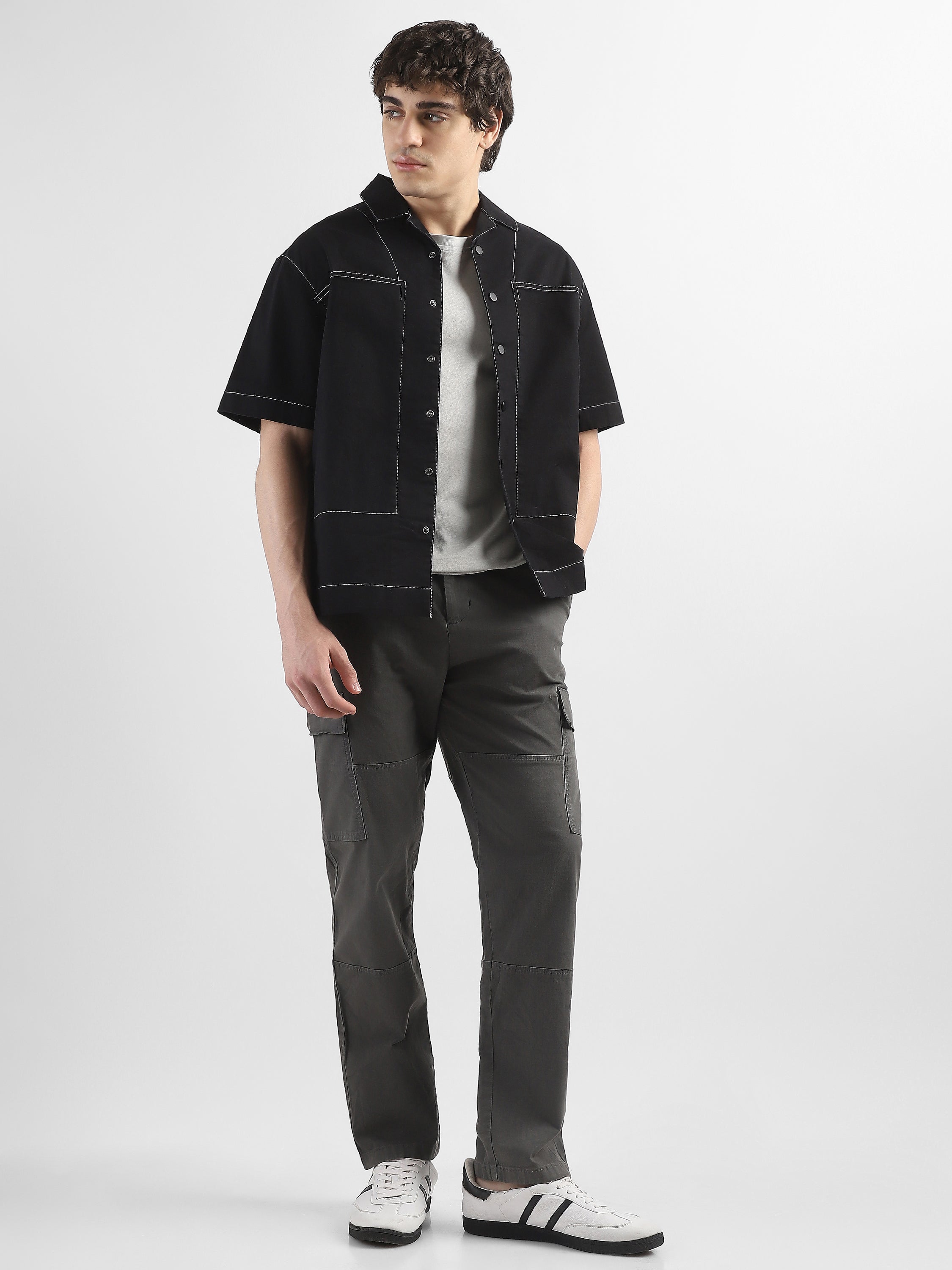 Men Grey Comfort Cargo Pants with 6 Pockets