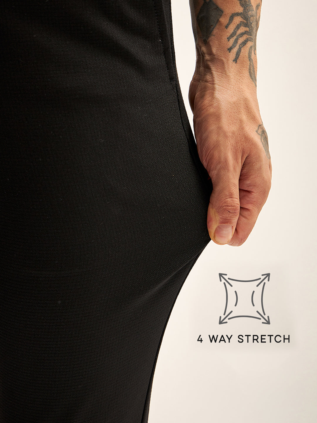 Men Black Solid 4 Way Stretch Formal Trouser