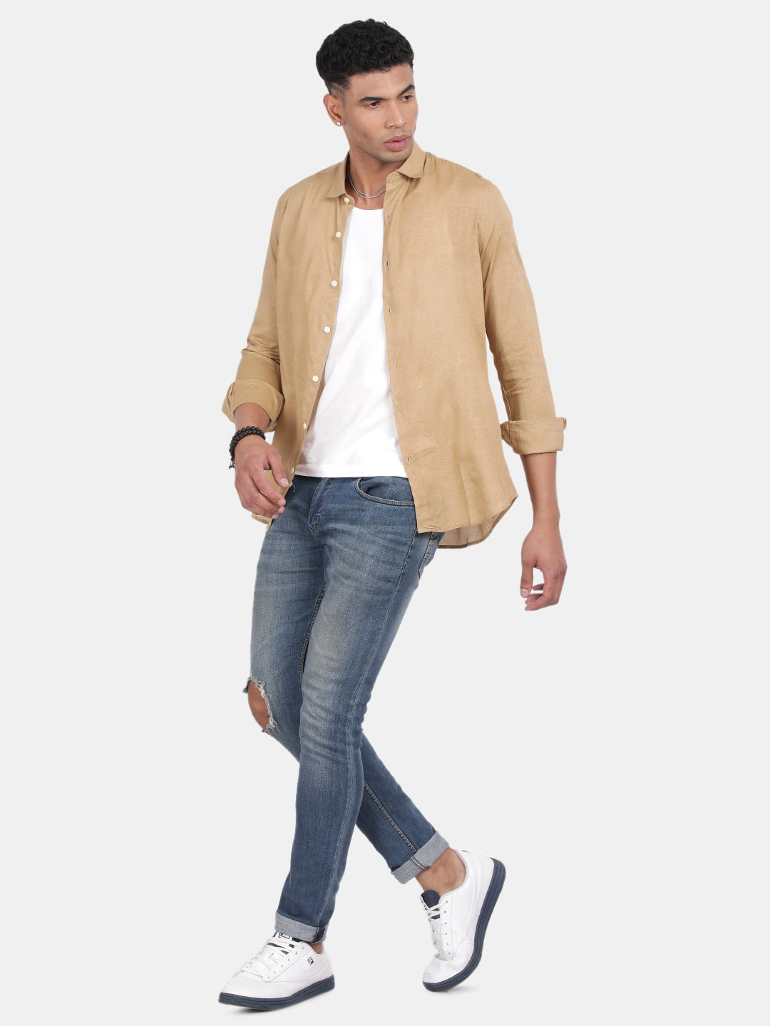 Men Gold Slim Fit Spread Collar Full Sleeve Casual Shirt