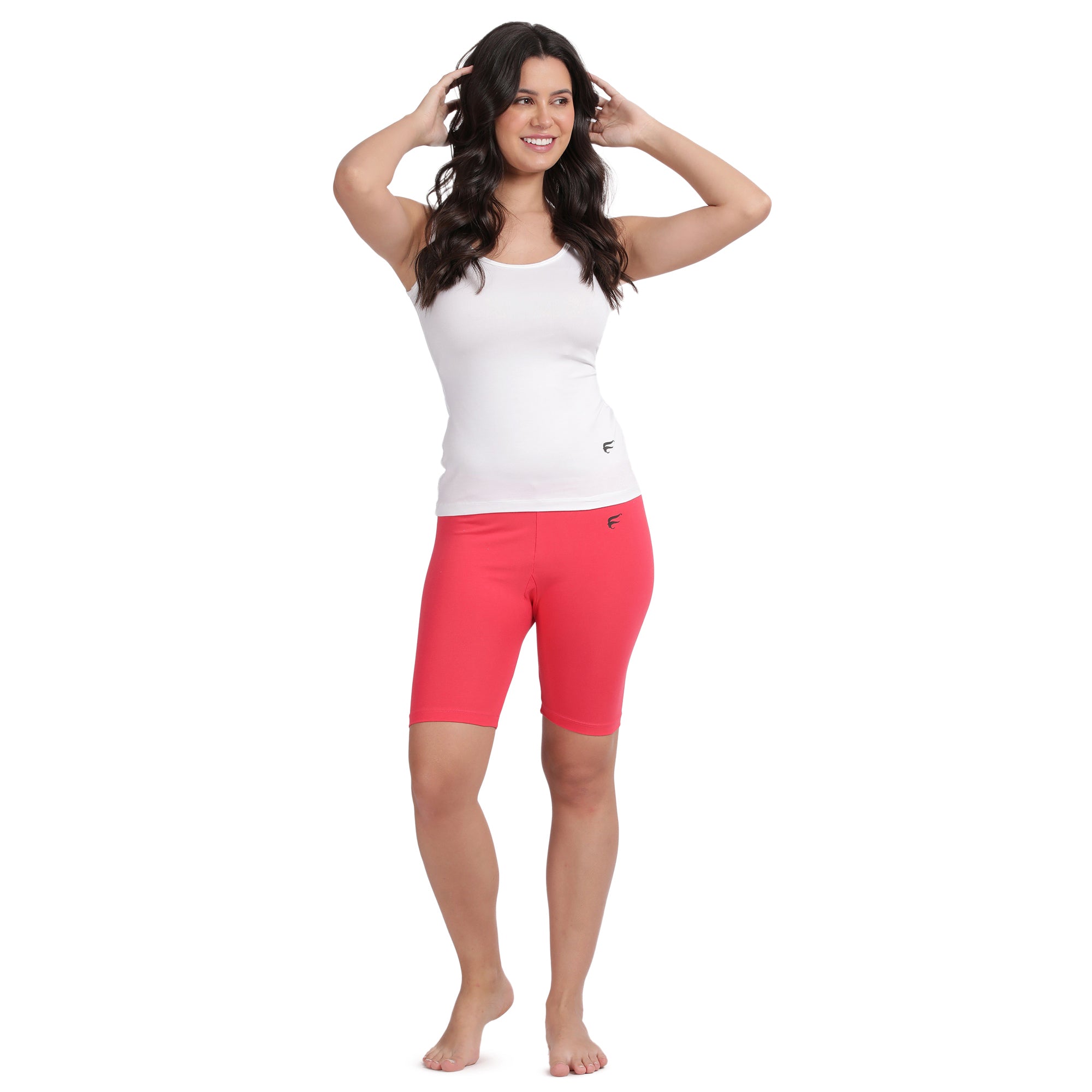 Women Red Thigh Length Cycling Shorts