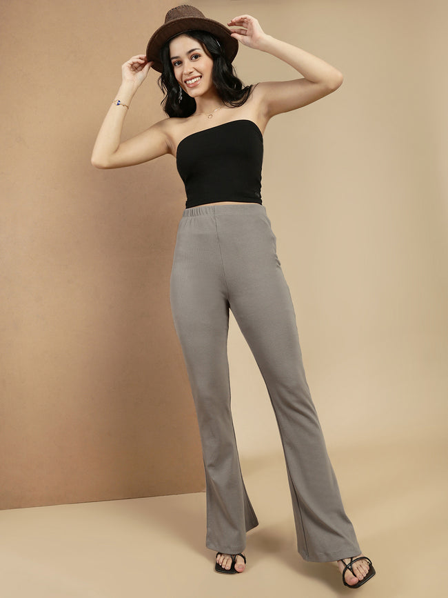 Women Grey Cotton Lycra Pant