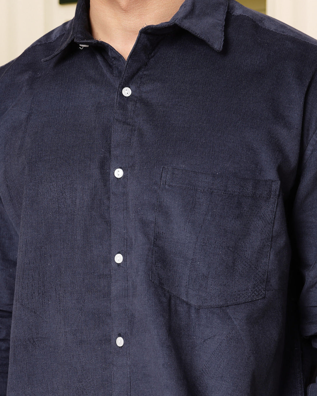 Men Blue Oversized Corduroy Shirt