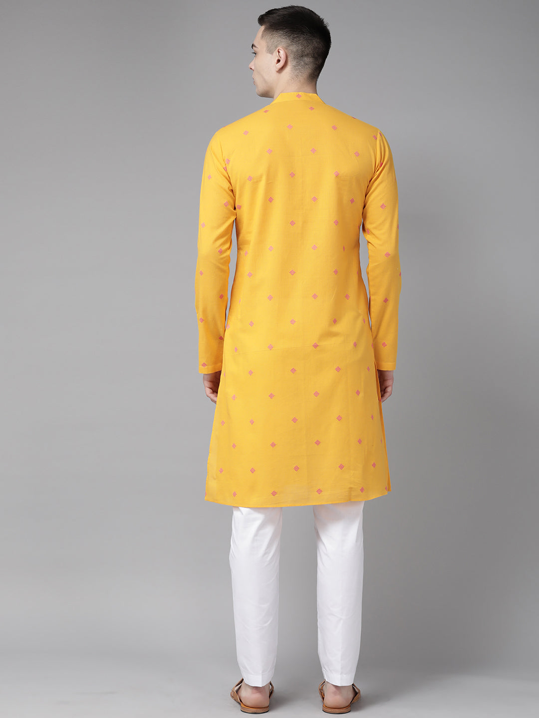 Men Yellow & Maroon  Woven Design Straight Kurta