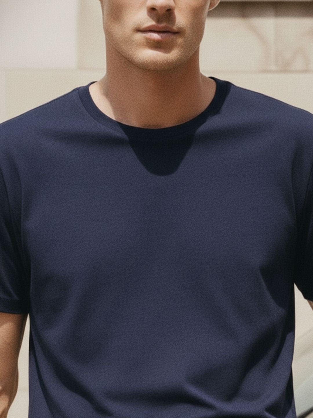 Men Navy Solid Cotton T-shirt
