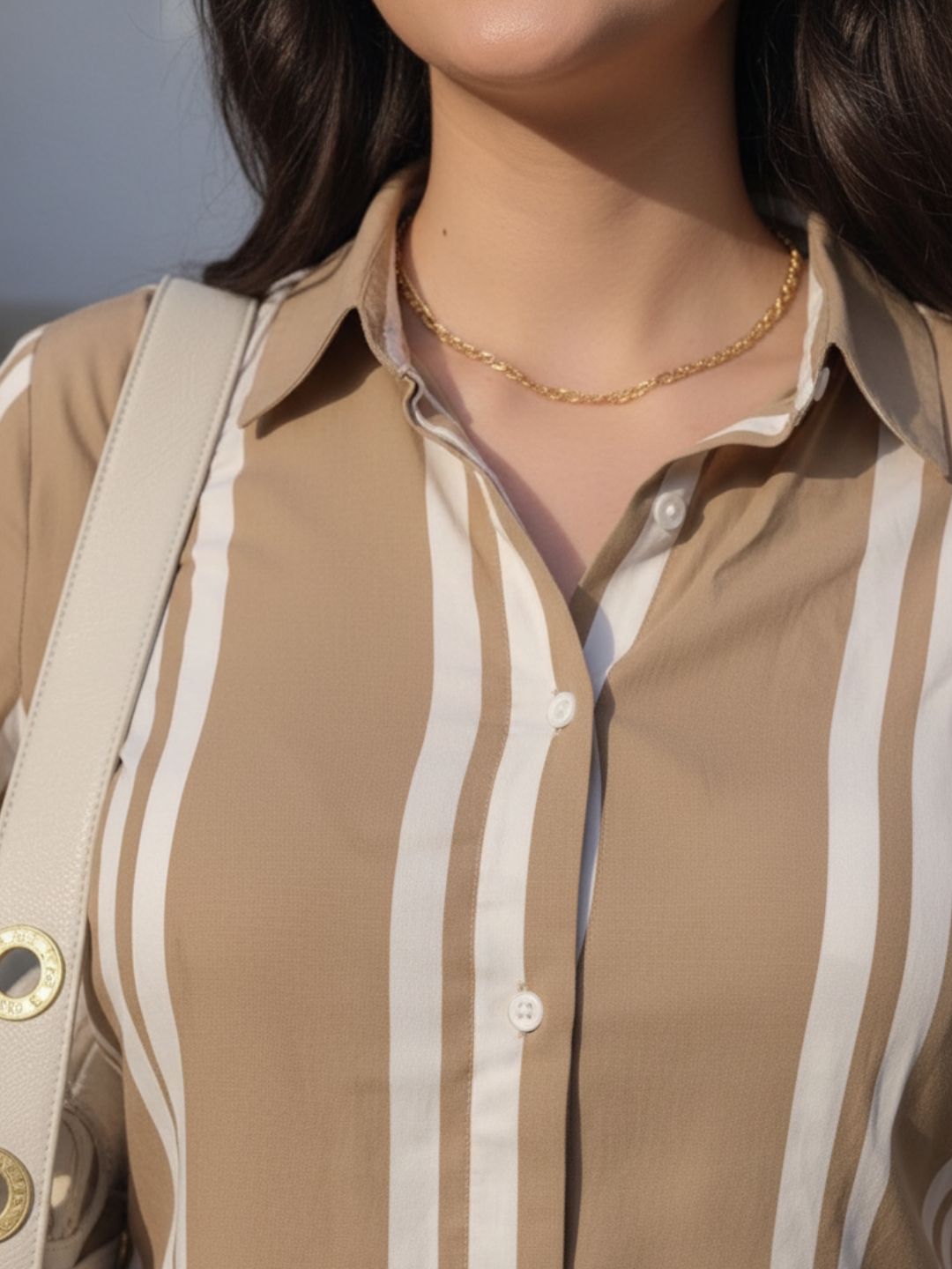 Women Beige & White Striped Shirt