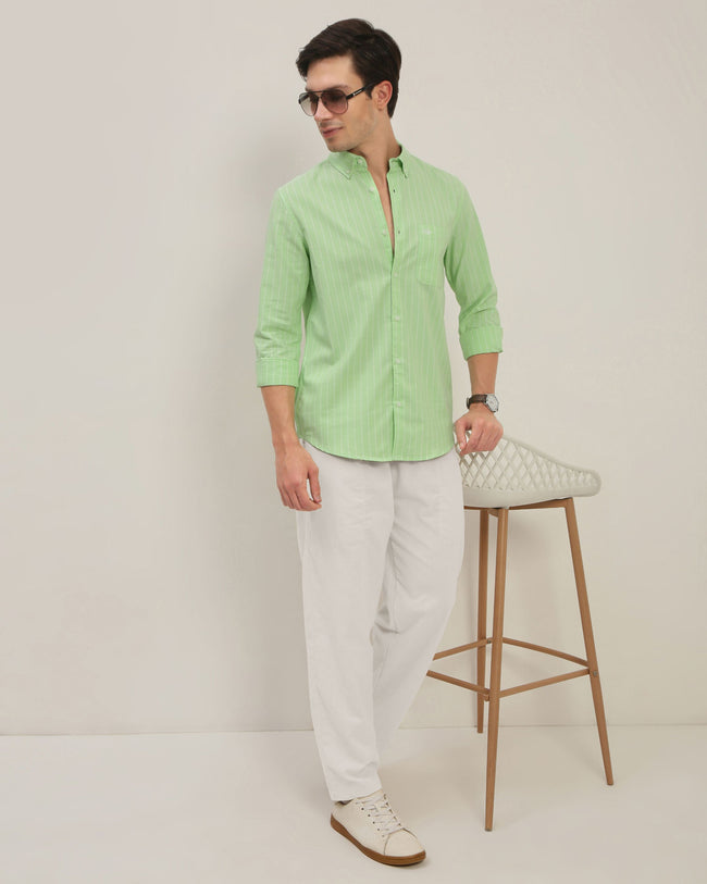 Men Green Striped Shirt