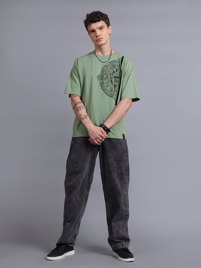 Men Olive Cotton Oversized T-Shirt