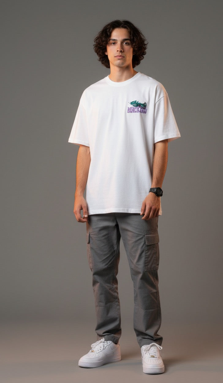 Men White Graphic Cotton Oversized T-Shirt