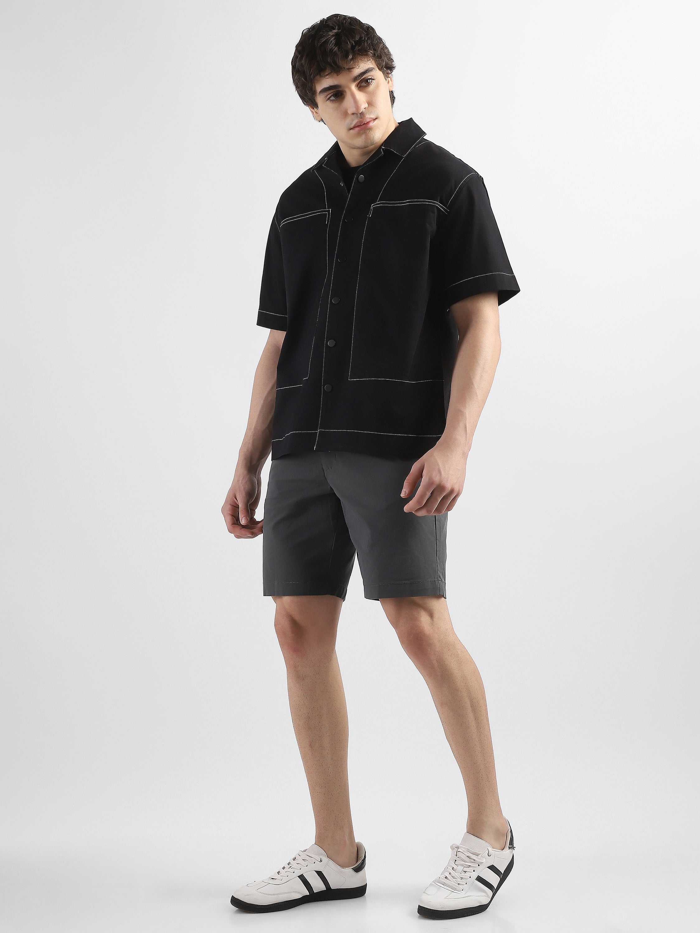 Men Dark Grey Knee Length Regular Fit Shorts