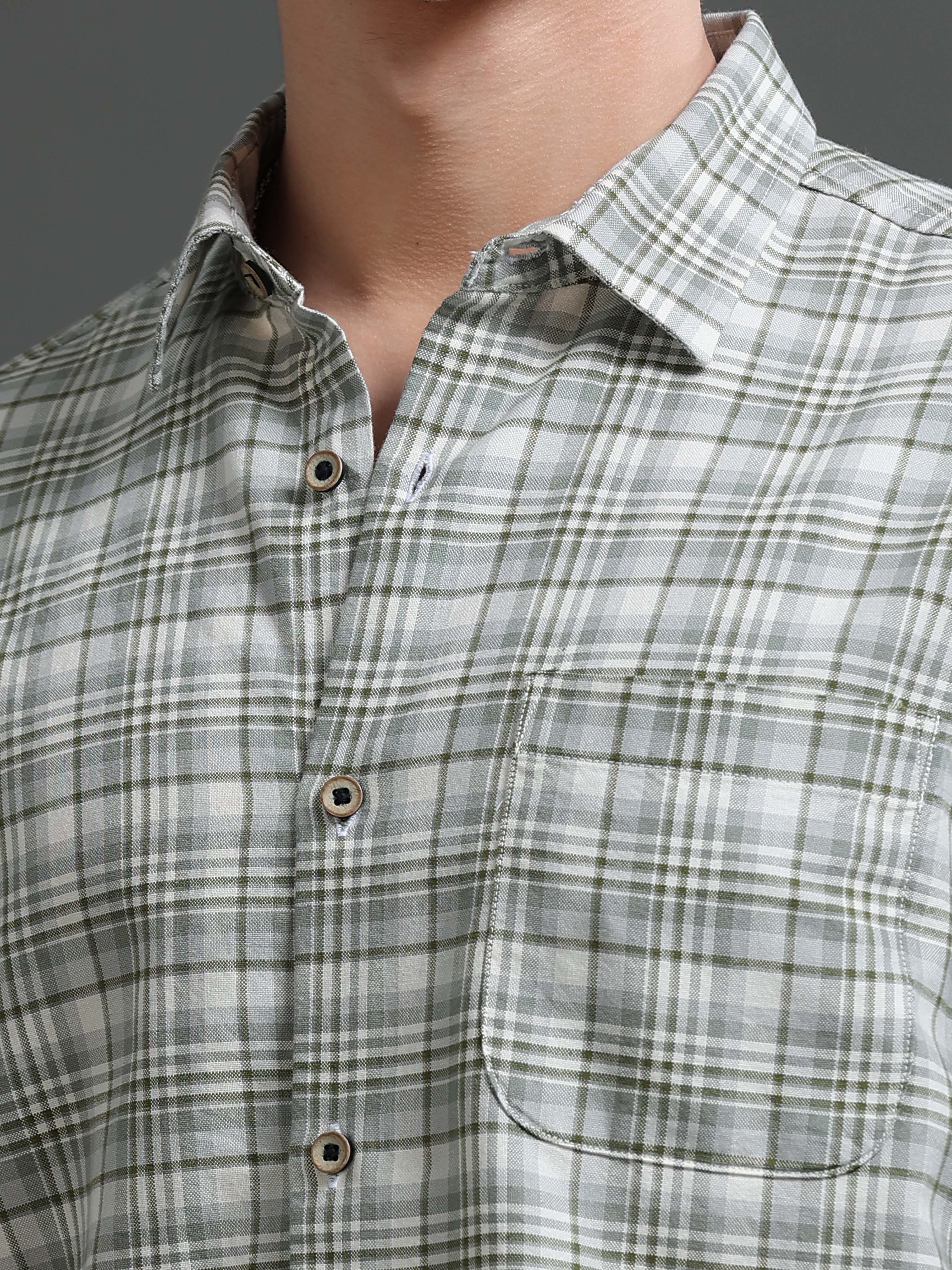 Men Green Check Shirt