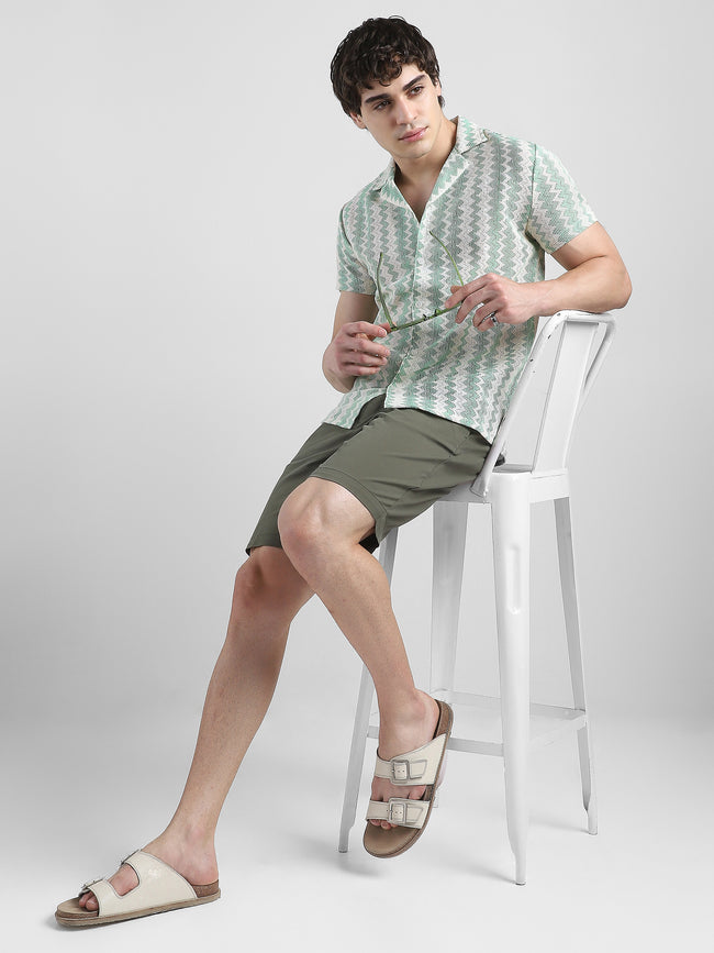 Men Lace See through Green Casual Shirt