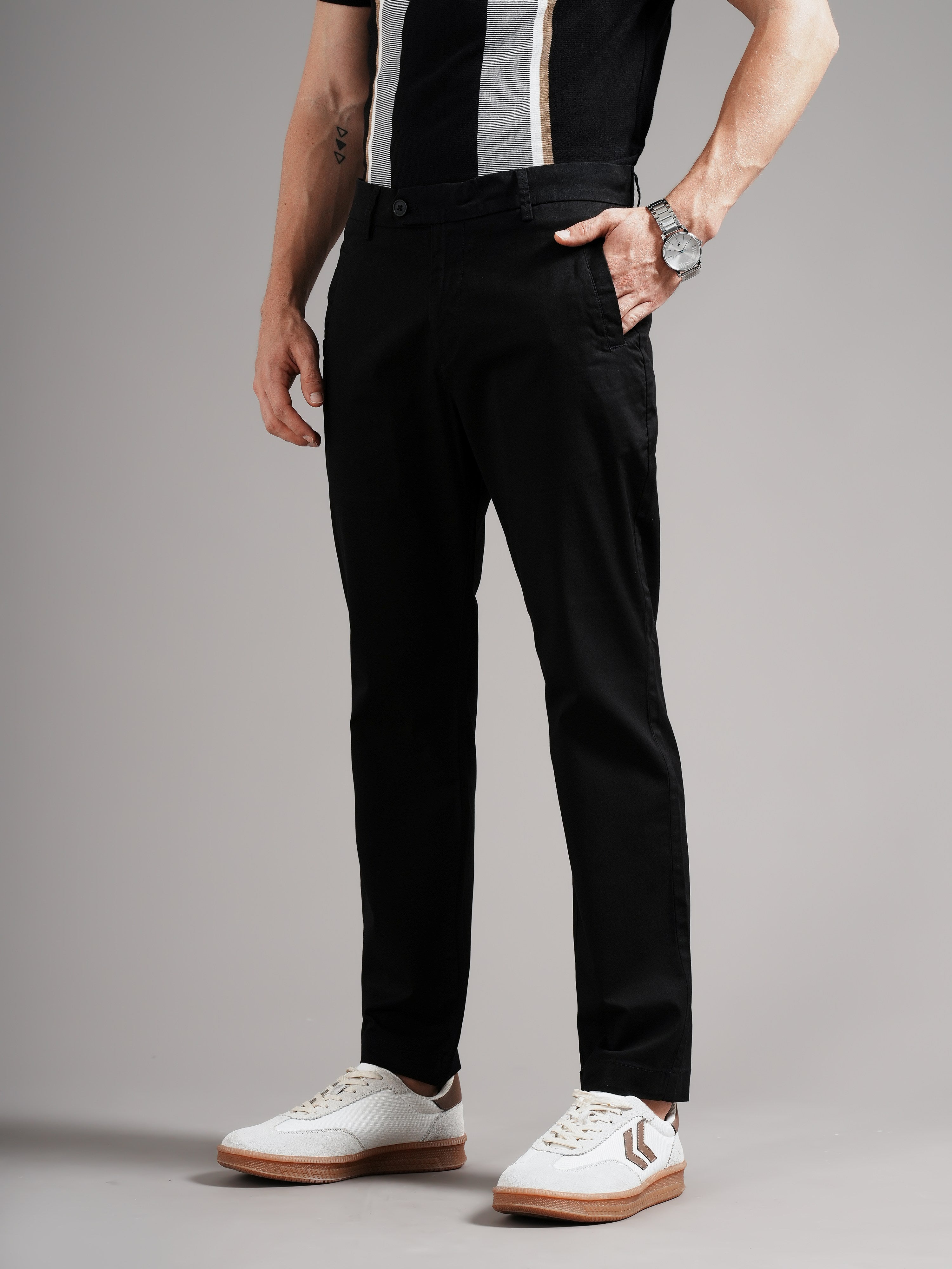 Men Black Tailored Fit Trousers