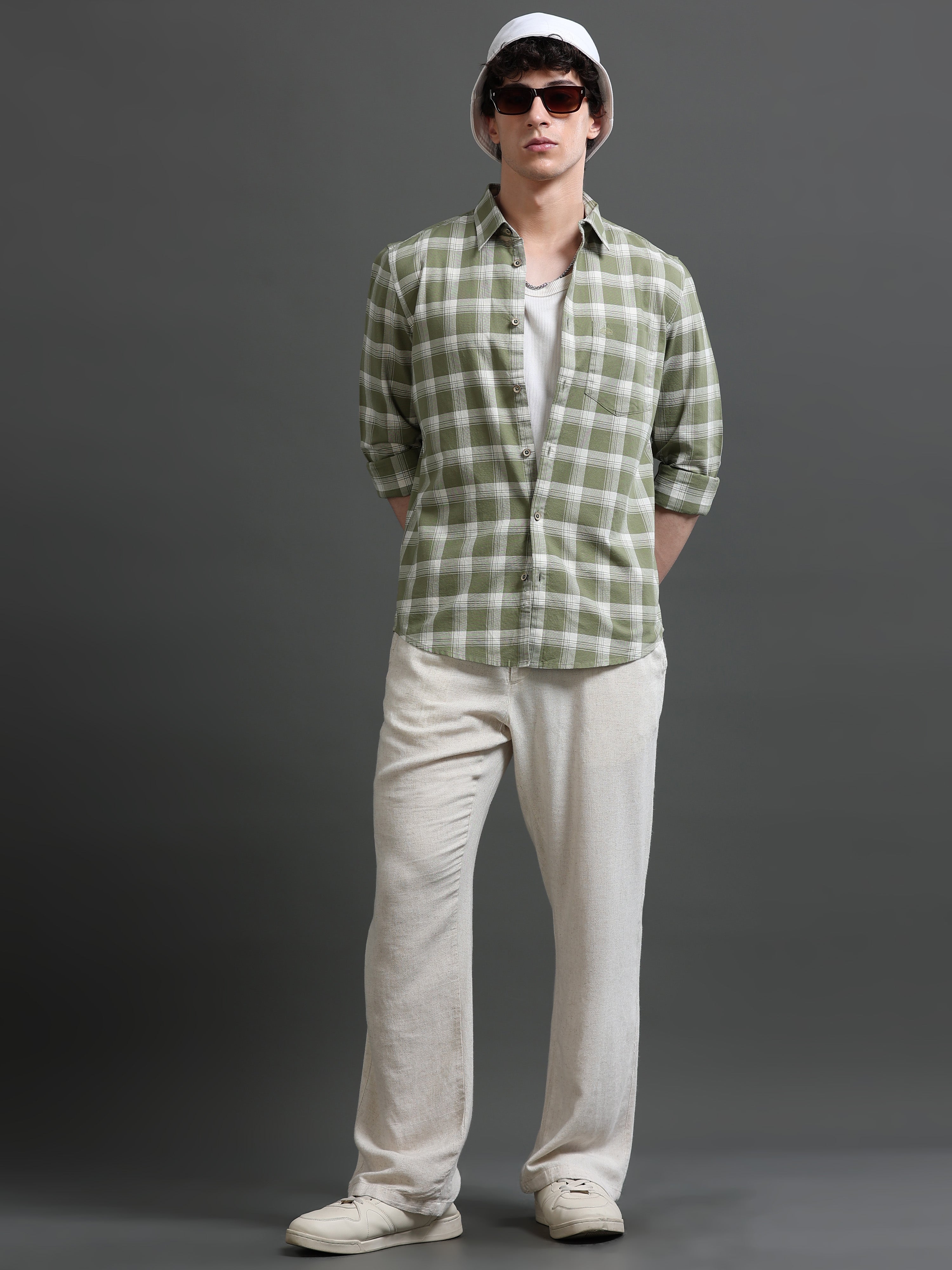 Men Green Check Shirt
