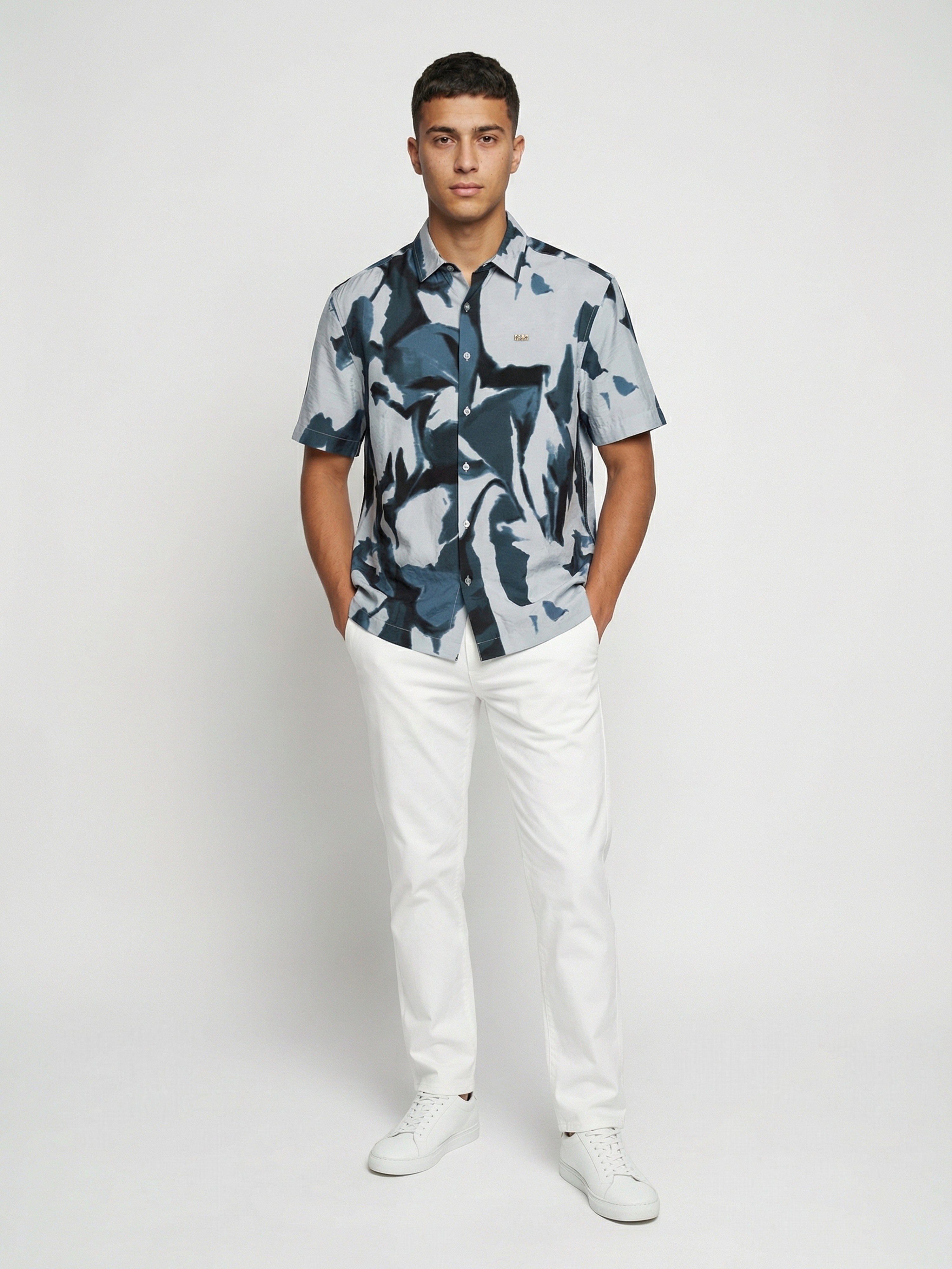 Men Blue Nylon Printed Shirt