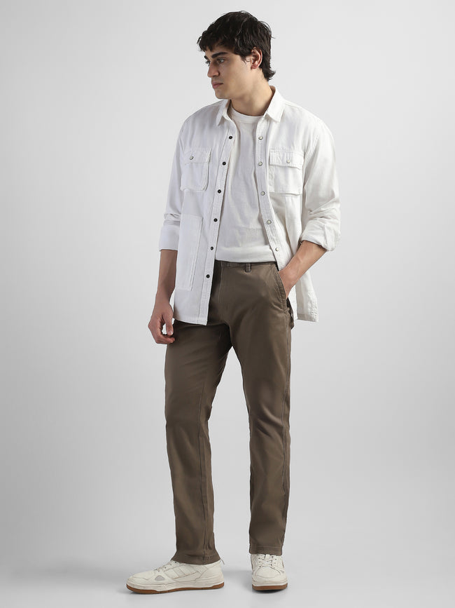 Men Brown Cotton Blend Formal Trousers