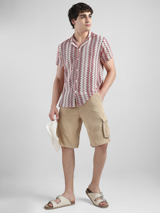 Men Lace See through Pink Casual Shirt