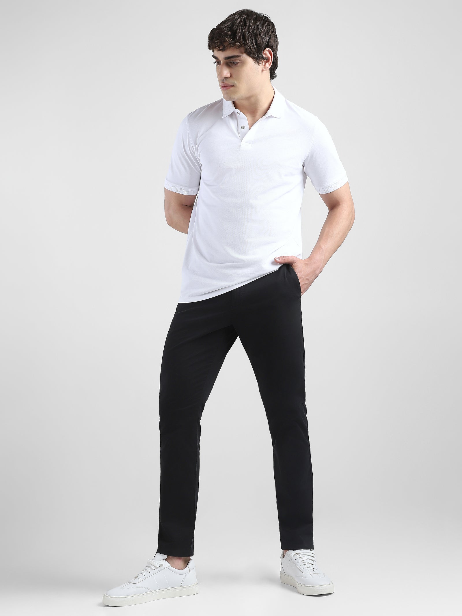 Men Black Mid Rise Regular Fit Trouser