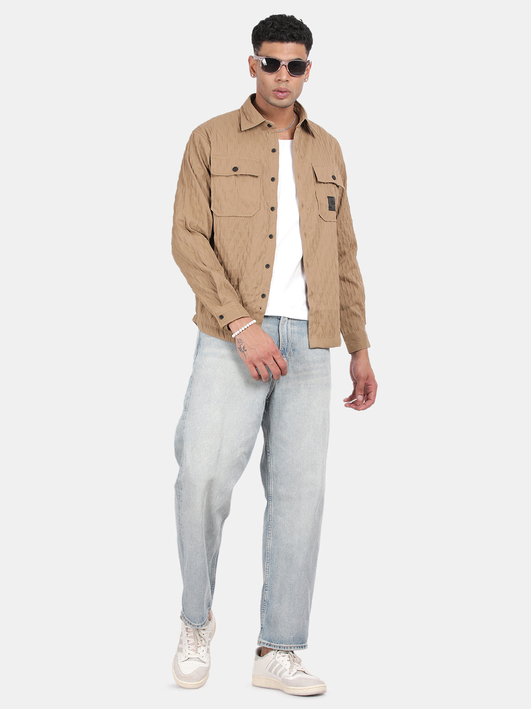 Men Brown Slim Fit Spread Collar Full Sleeve Casual Shirt