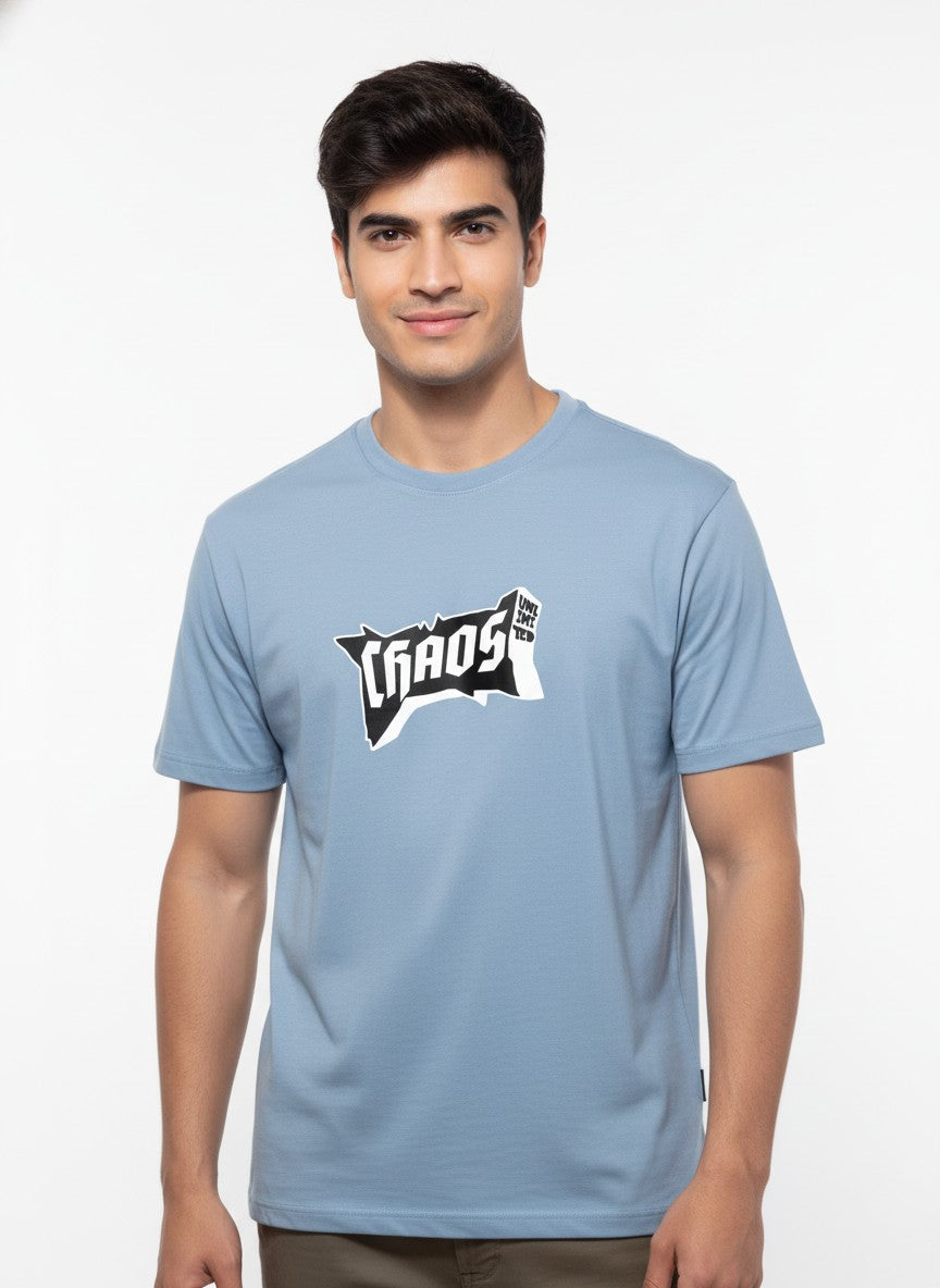 Men Cotton Ice Blue T-Shirt