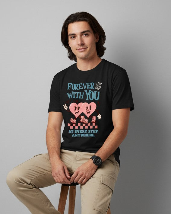 Men Printed Black Cotton Tshirt