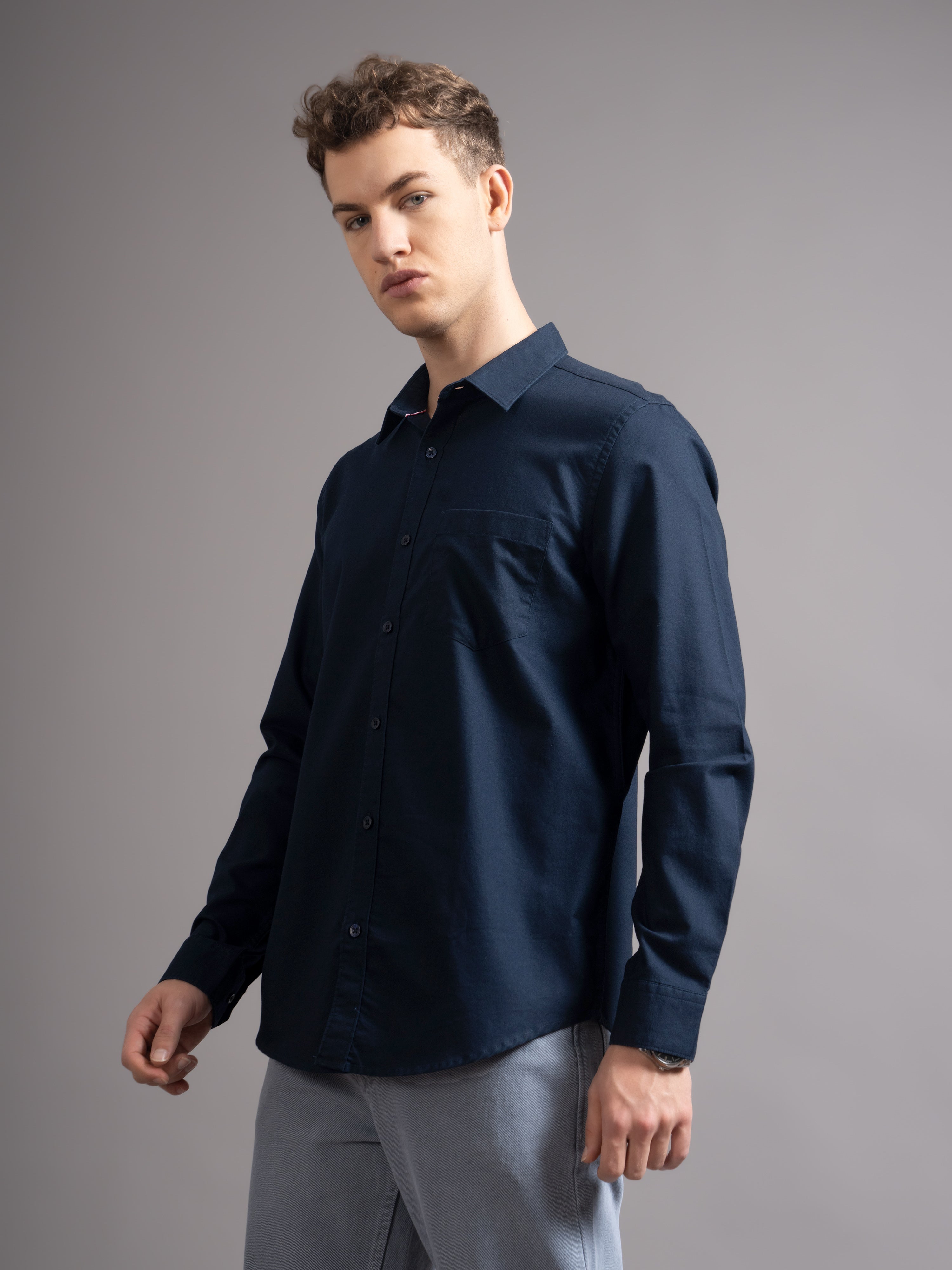 Men Navy Blue Casual Shirt