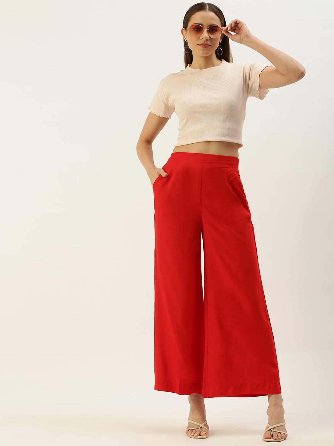 Women Red Casual Palazzo