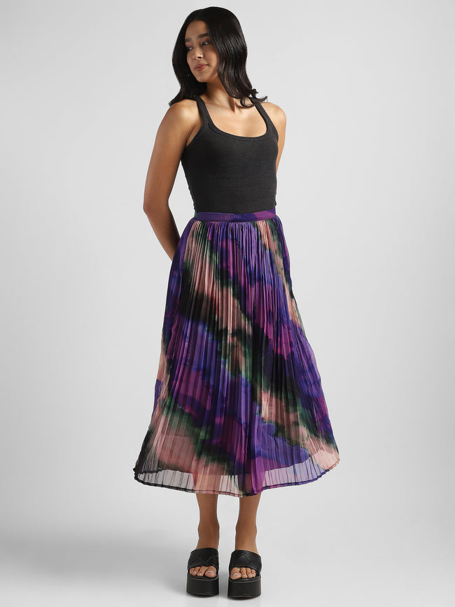 Women Printed Pleated Maxi Skirt