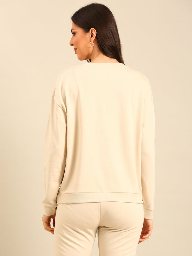Women Cream Winter Sweatshirt