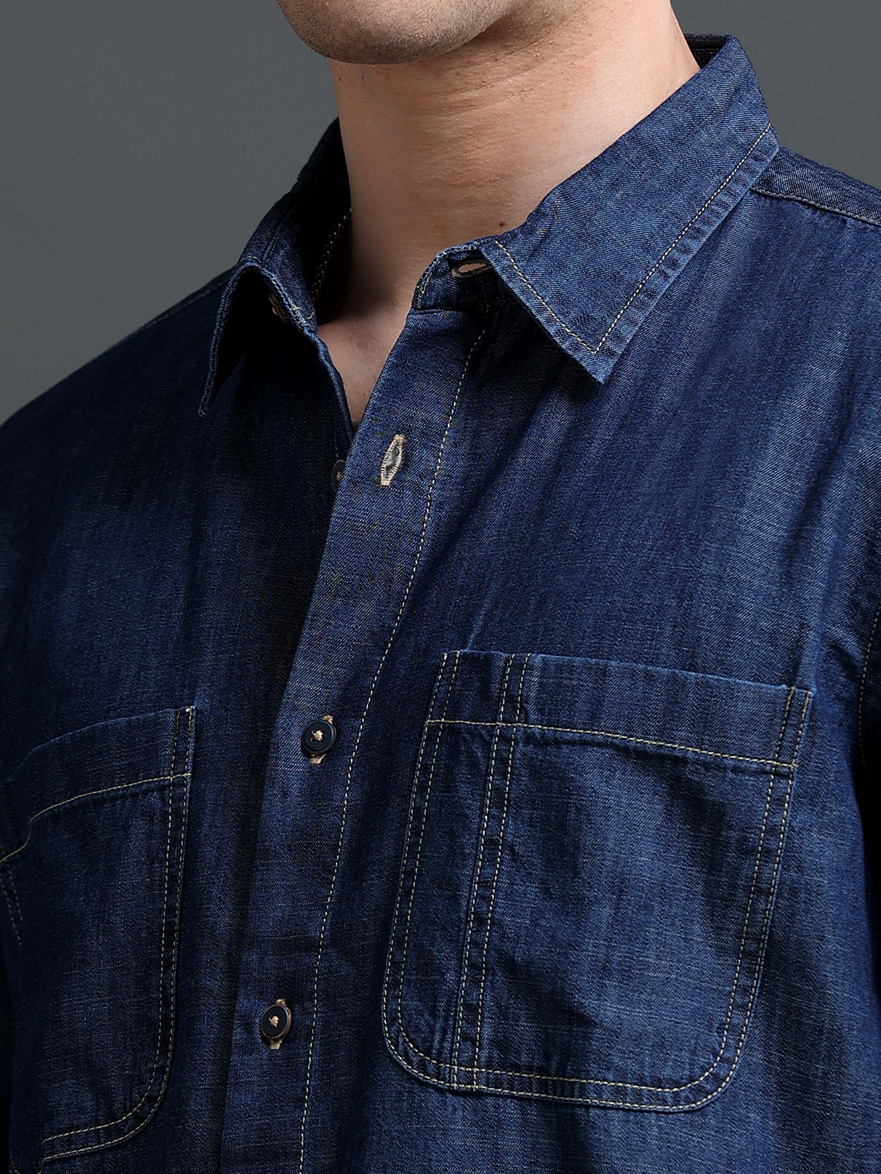 Men Navy Denim Shirt