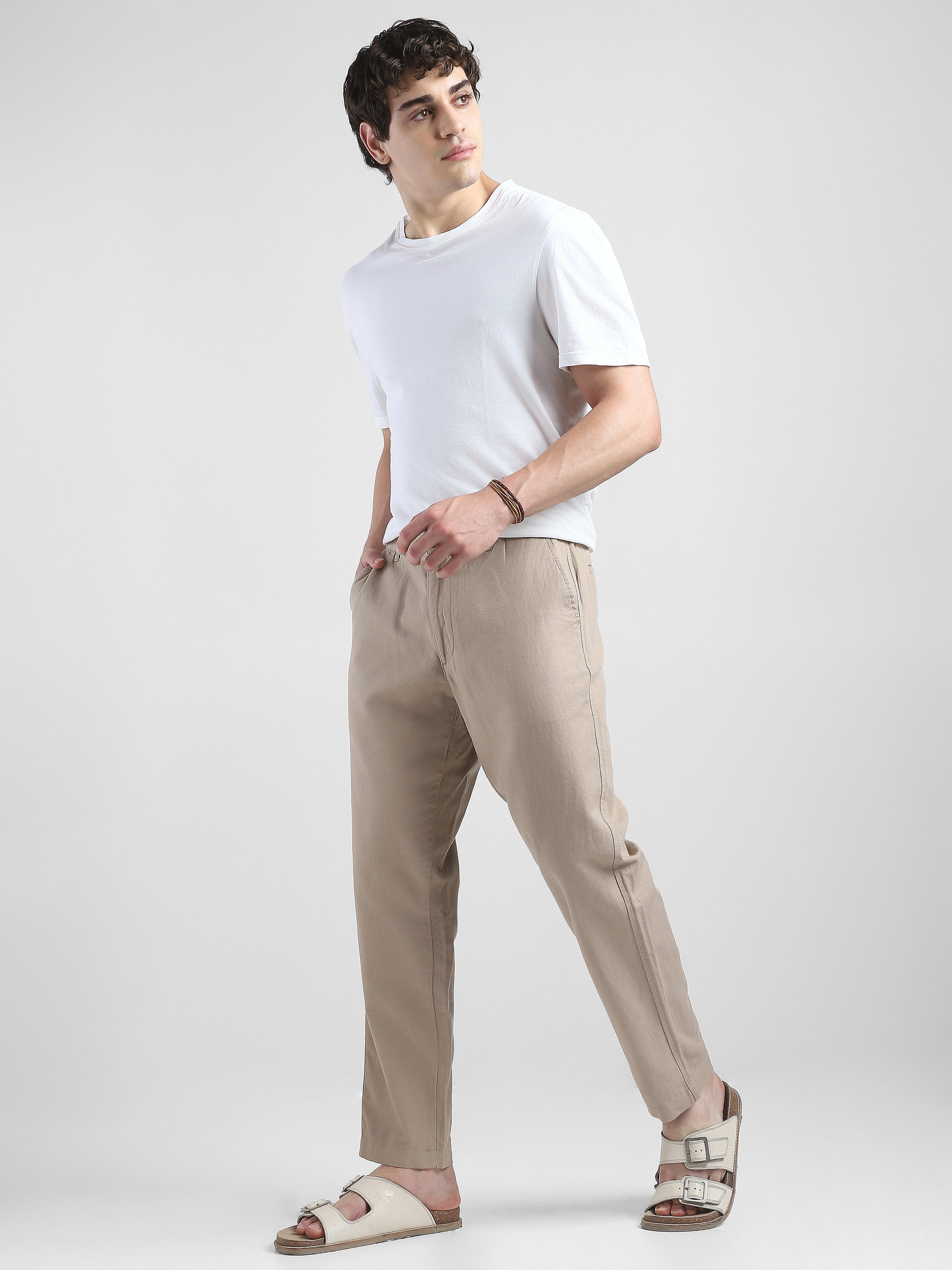 Men Beige Comfort Fit Pants