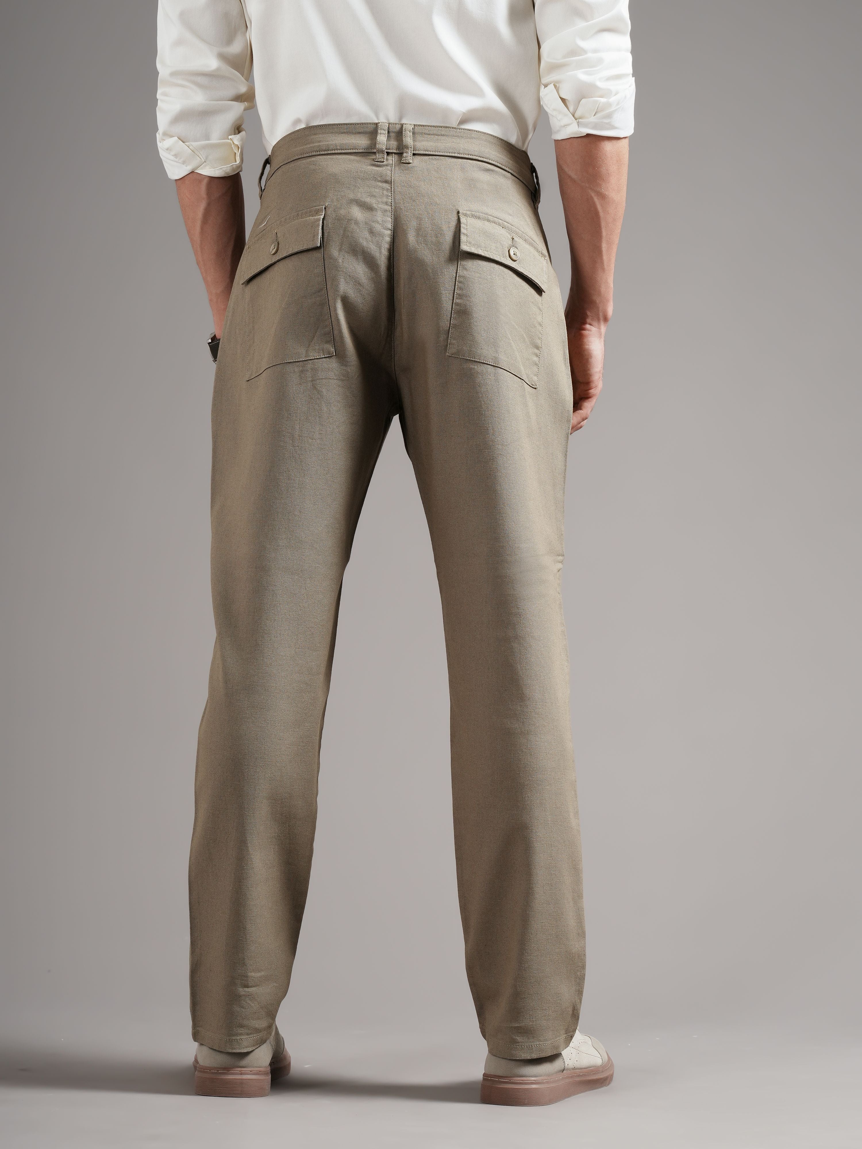 Men Olive Tailored Fit Trousers