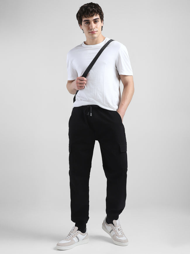 Men Black Mid Rise Cargo Pants