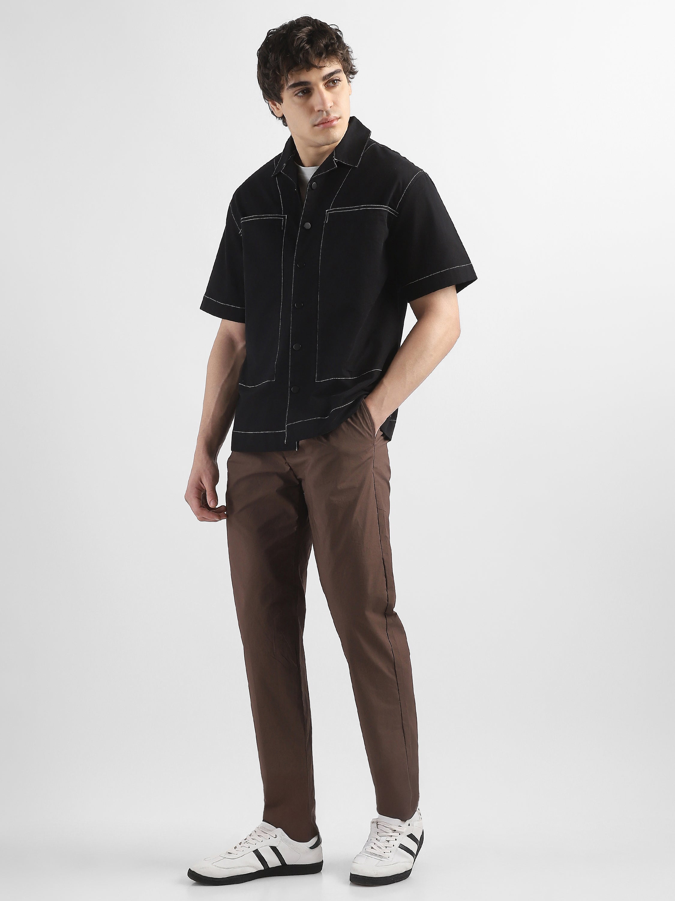 Men Brown Pleated Regular Fit Trouser