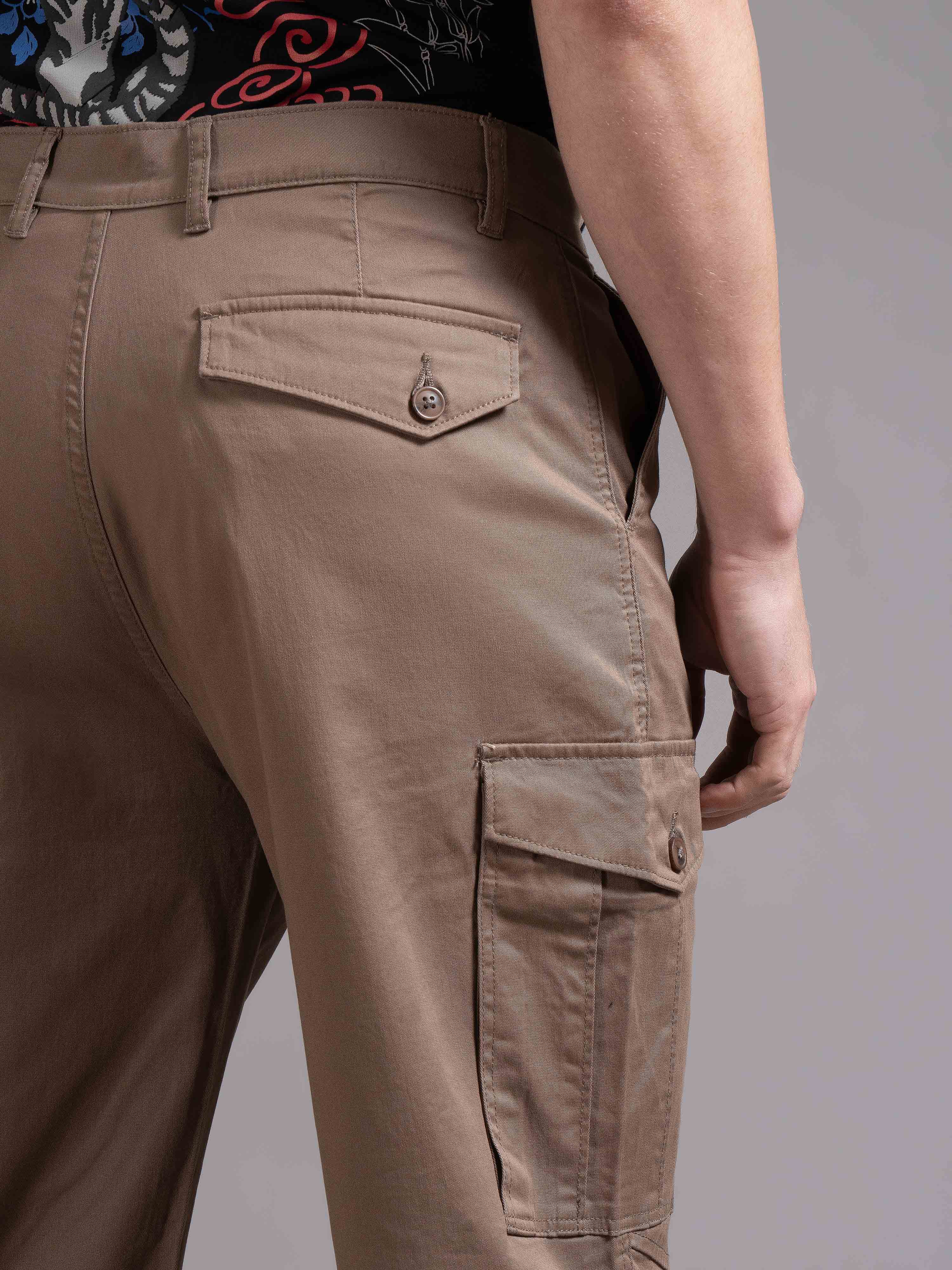 Men Brown Relaxed Fit Cargo Trouser