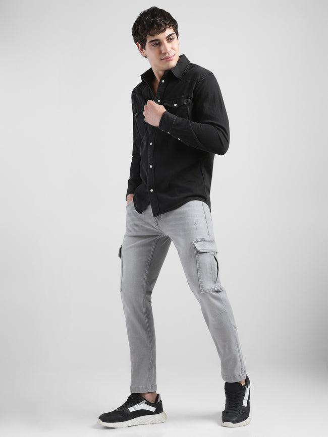 Men Denim Black Regular Fit Shirt with Two Pockets