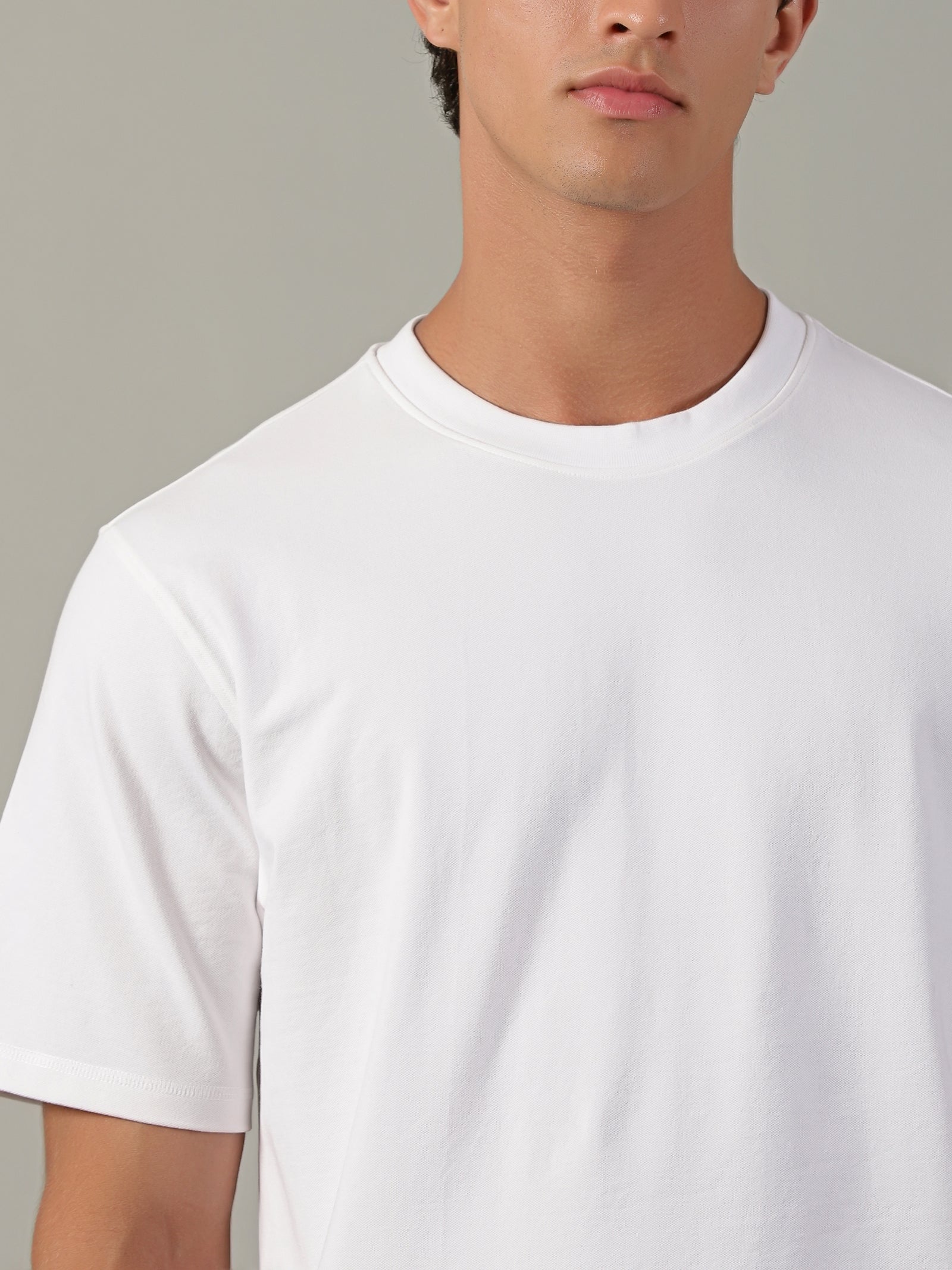 Men White Basic T-Shirt
