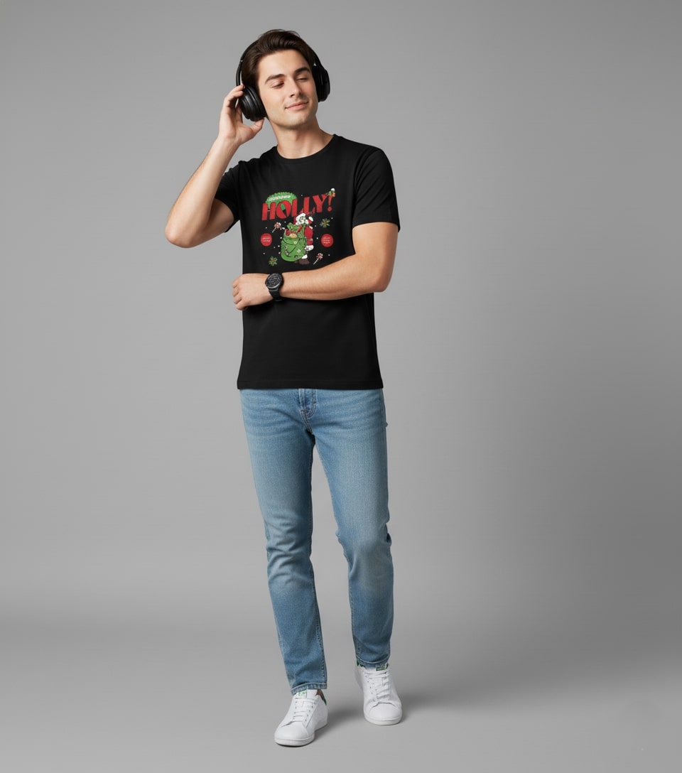 Men Printed Black Cotton Tshirt