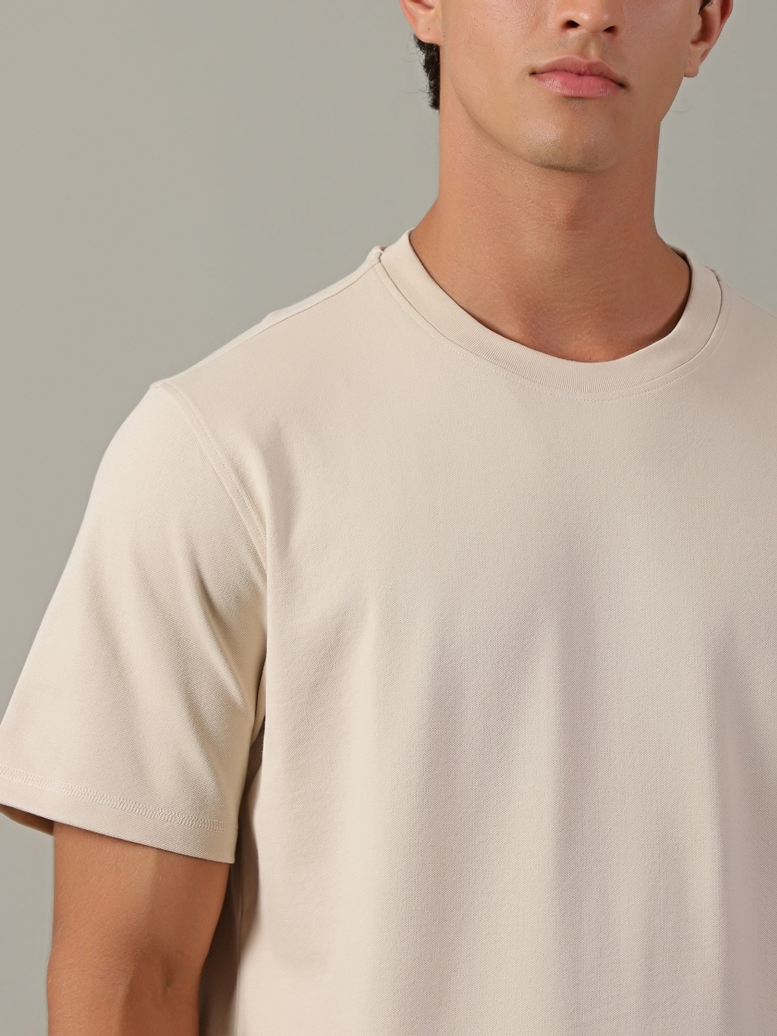 Men Beige Basic T-Shirt
