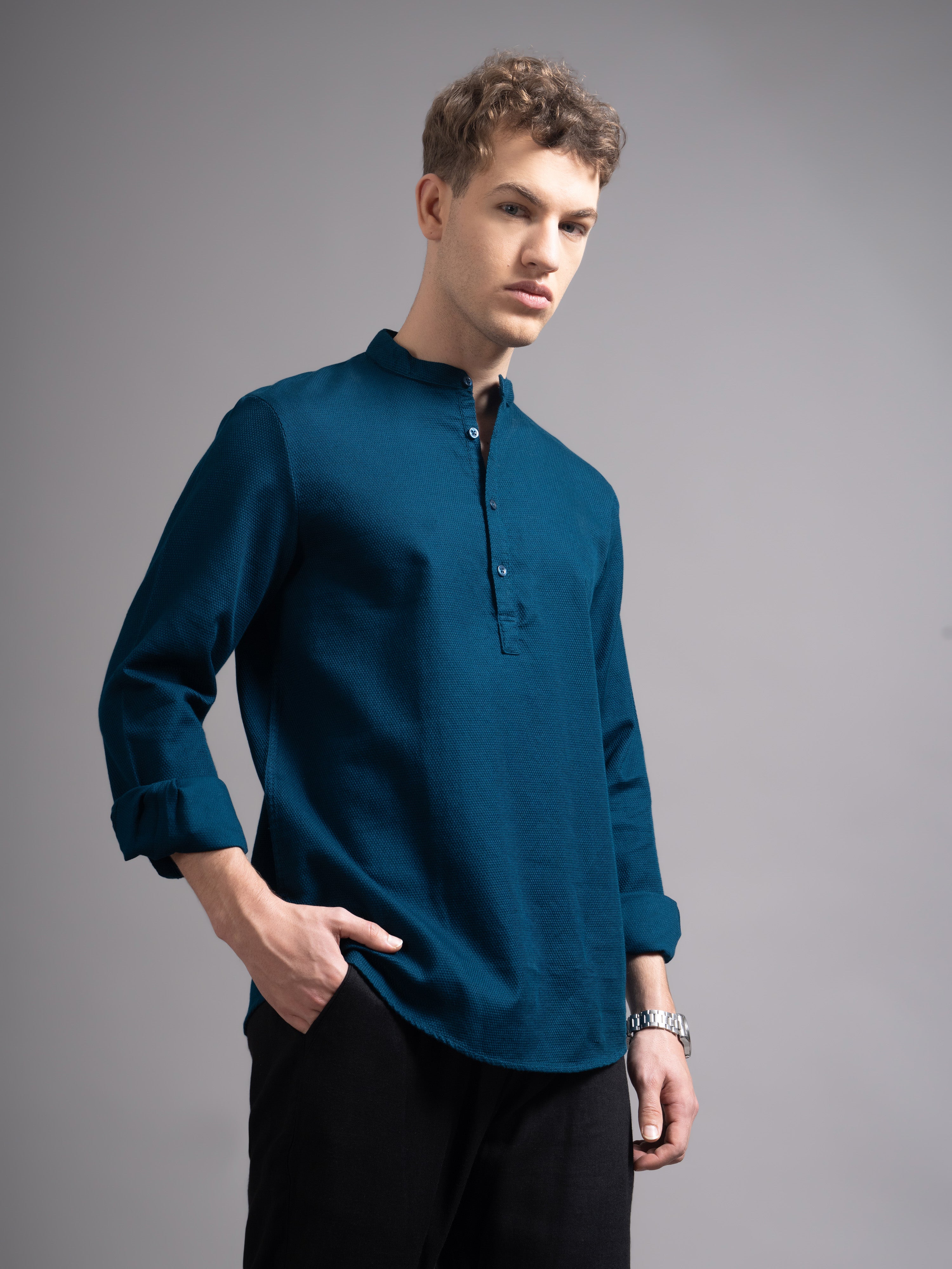 Men Teal Kurta Shirt