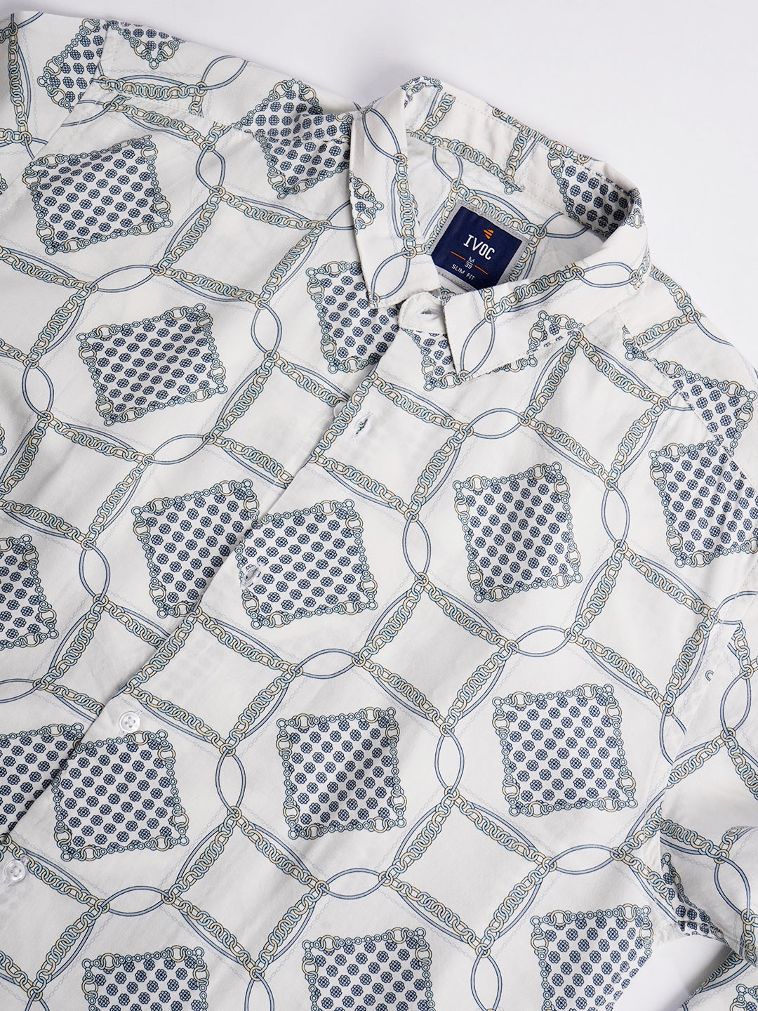 Men White and Blue Abstract Printed Shirt