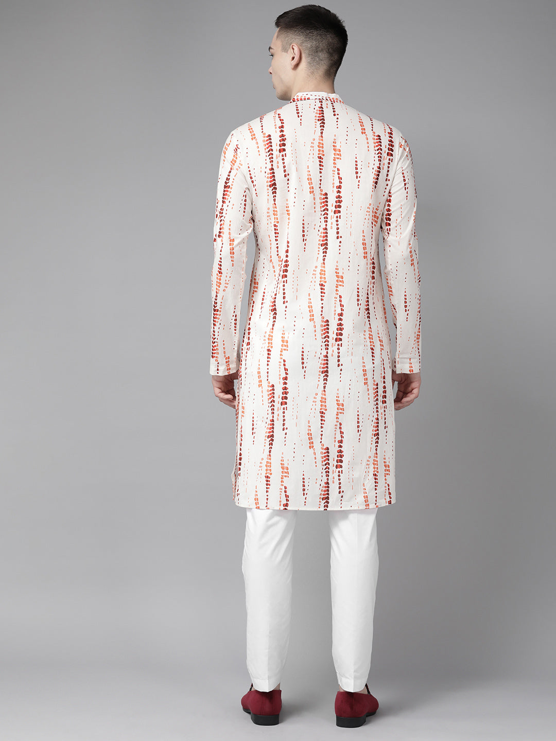 Men White Multi Tie And Dye Print Design Straight Kurta