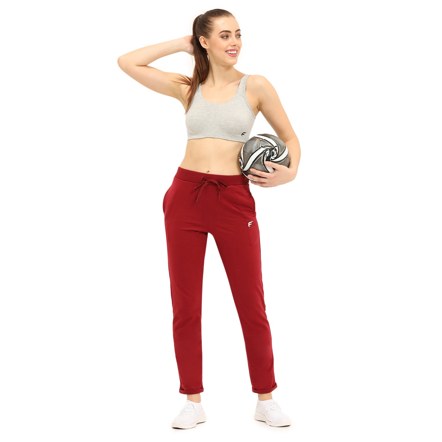 Women Maroon Ankle Length Track Pant