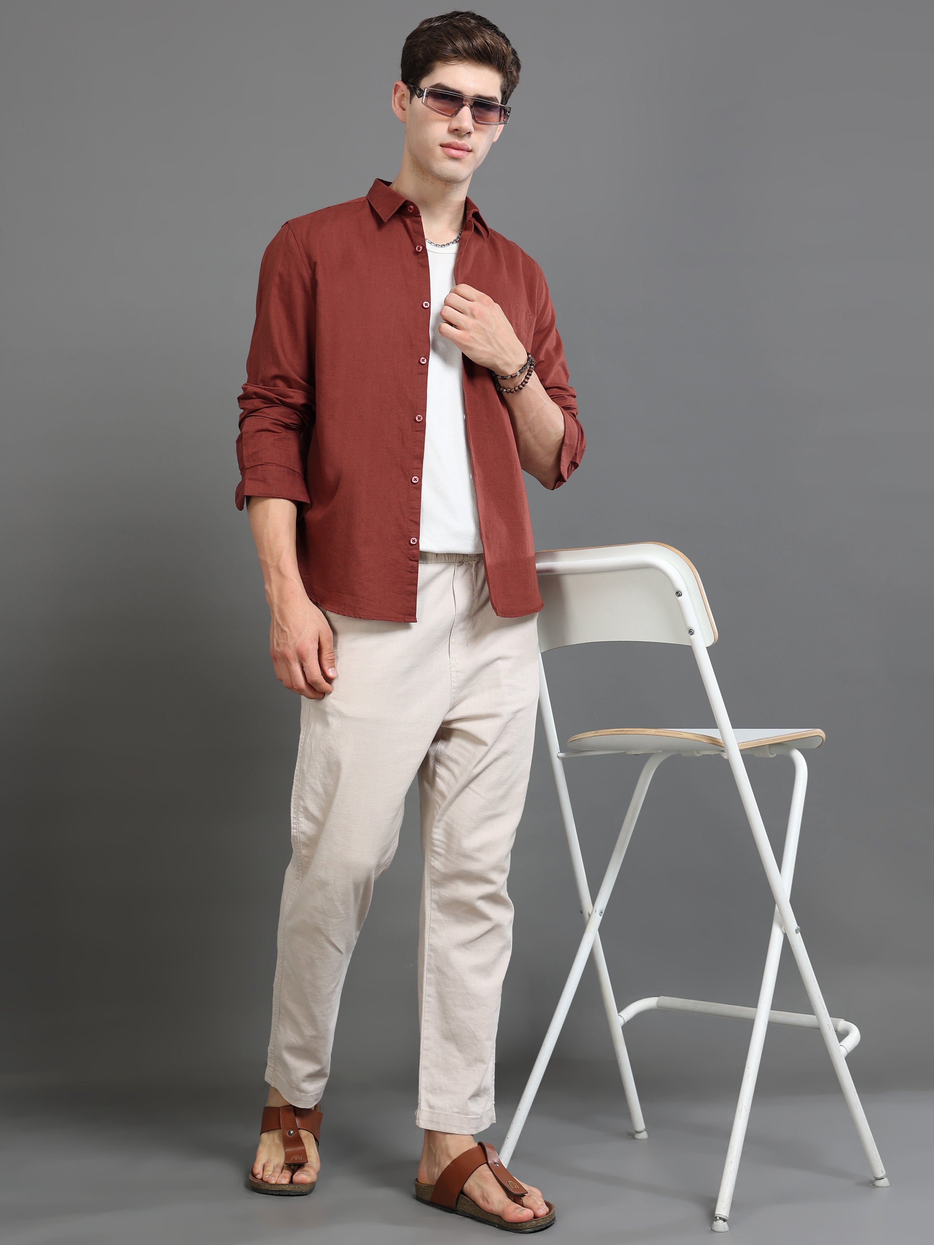 Men Rust Slim Fit Shirt