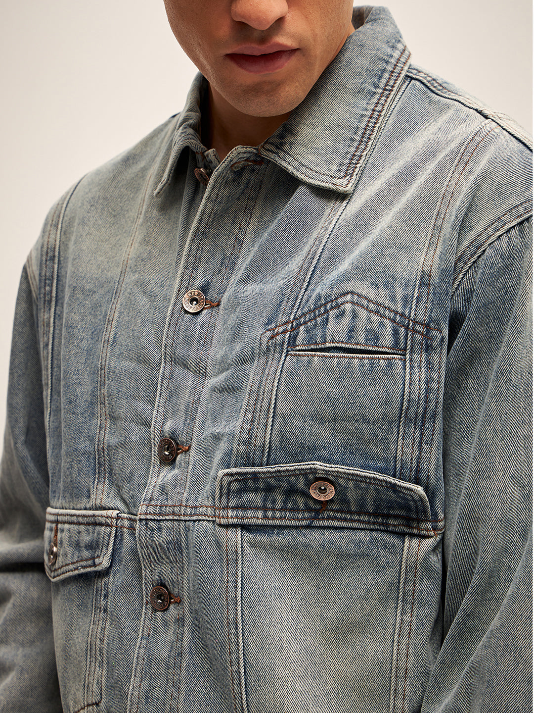 Men Light Blue Wash Regular Fit Denim Jacket